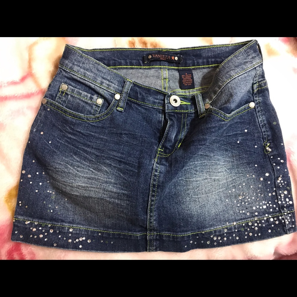 Vanilla Star Medium Wash Denim Mini Skirt Size 3 - Picture 5 of 7